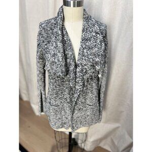 Eileen Fisher Open Front Cardigan Organic Cotton Alpaca PM Black/White Marl